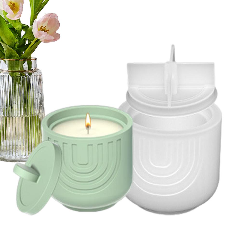 Candle Holder Mold Small Silicone Candle Jar Mold With Lid Non-Stick Concrete Candle Vessels Mold Cylinder Candle Moulds Storage