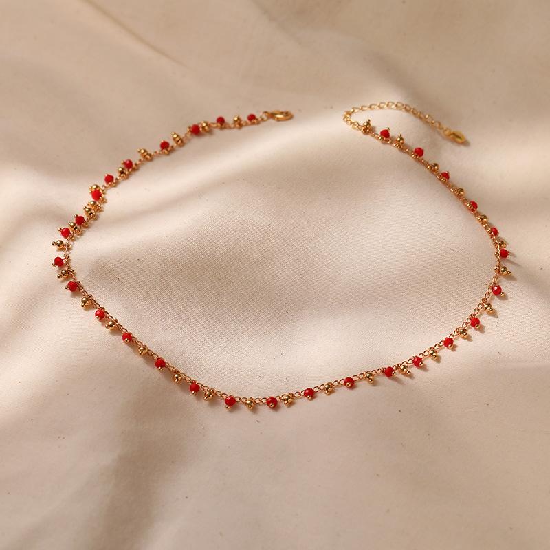Exotic Style Crystal Beaded Simple Clavicle 18k Gold Plated Necklace