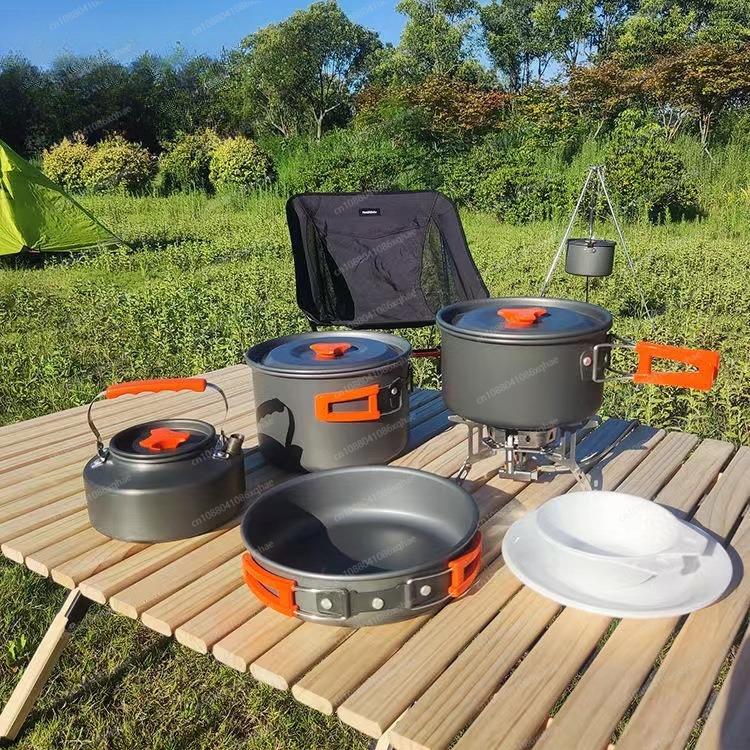 Camping Hiking Picnic Cookware Set, Portable Cooking Utensils Cutlery for Outdoor Travel Fishing