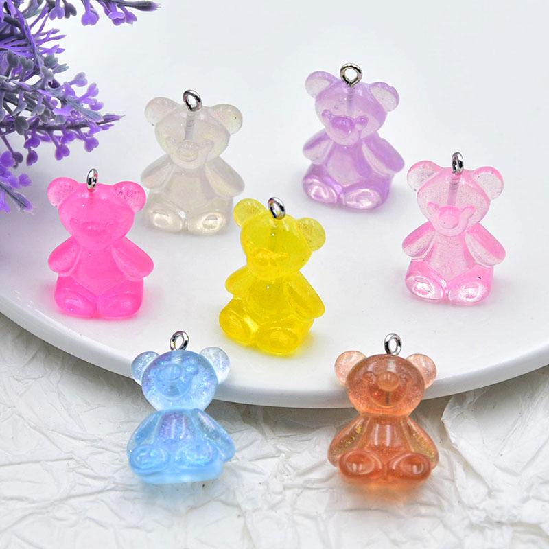 Candy Color Glitter Bear Resin Pendant Earring Keychain Jewelry DIY Accessories