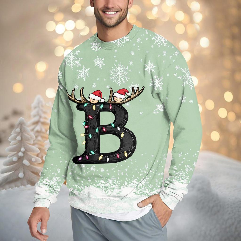 Men's Casual Fashion Comfortable Christmas Printed Round Neck Pullover Sweatshirt Sweatshirt