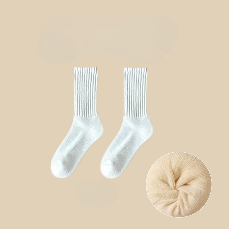 5 Pairs of Stacked Socks Women's Autumn and Winter Padded and Thickened Warm Terry Socks Solid Colour Mid-calf Socks Thick Needle Towel Socks Tide