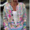 Cardigan Tricot Femme Col Rond Boutonnage Simple Imprimé Floral Manches Longues Vêtement d'Extérieur Décontracté