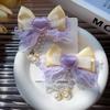 2PCS fabric girl bow handmade hair clip cute double ponytail children's pair clip edge clip dopamine headband