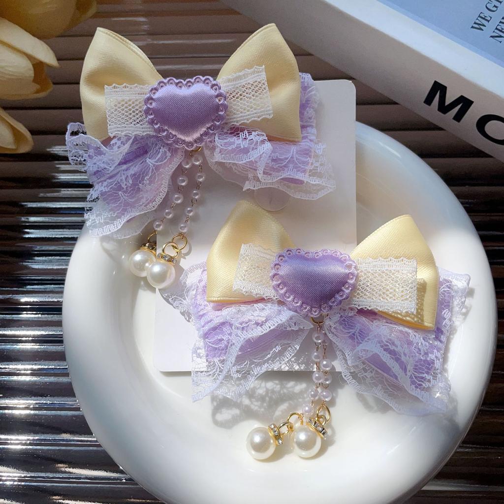 2PCS fabric girl bow handmade hair clip cute double ponytail children's pair clip edge clip dopamine headband