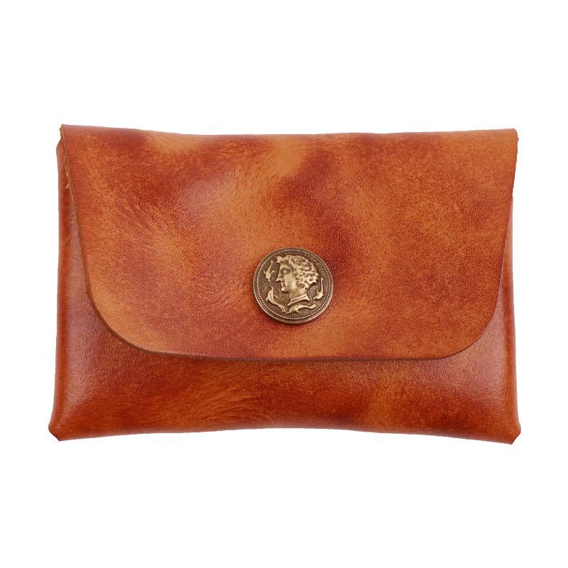 Kopfschicht Rindsleder Abholtasche, Einfacher und kompakter Kartenhalter für Damen, Münztasche, Pflanzlich gegerbtes Leder, Handgewischte Farbe