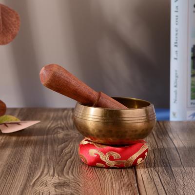 Muslady Tibetisches Klangschalen-Set mit 8 cm handgefertigter Klangschale aus Metall, weichem Kissen und Holz