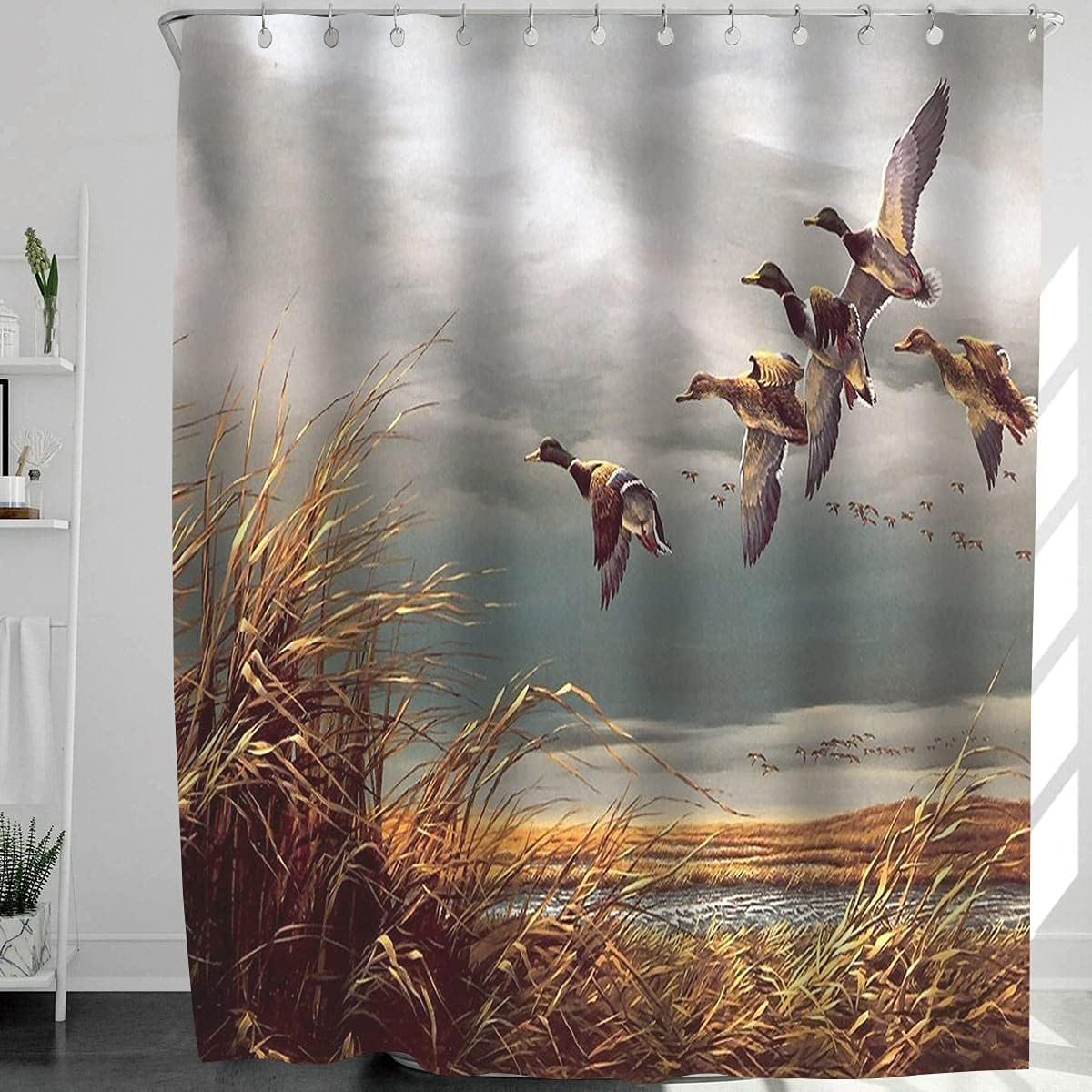 

Hunting Flying Wild Ducks Shower Curtain,Bath Curtains Bathroom Decor Sets With Hooks Shower Bath Curtain For Bathroom W60H190(CM)-1 Pcs