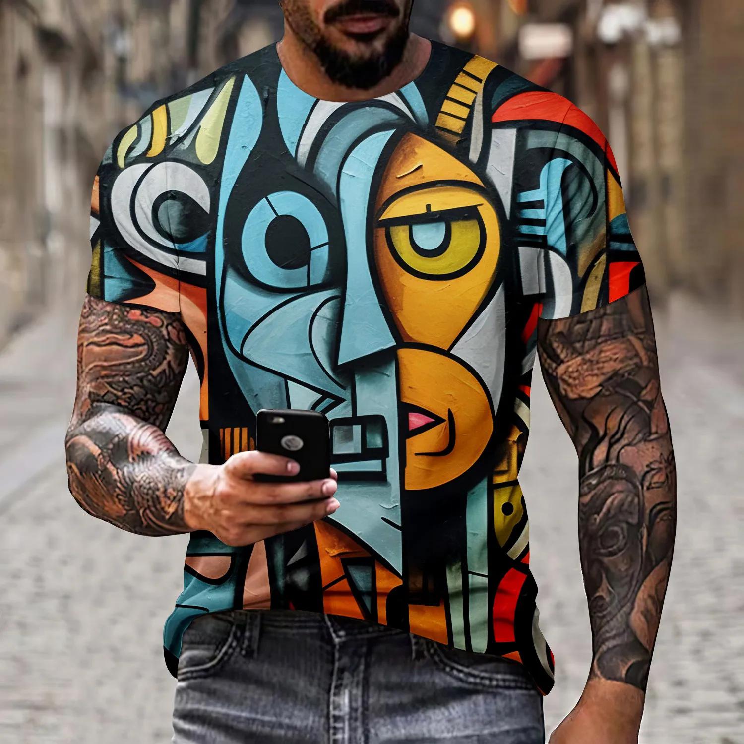 

Summer New Men s T-shirt 3D Printed Graffiti Pattern Street Fashion Trend Short Sleeved Round Neck Plus Size Top 6XL