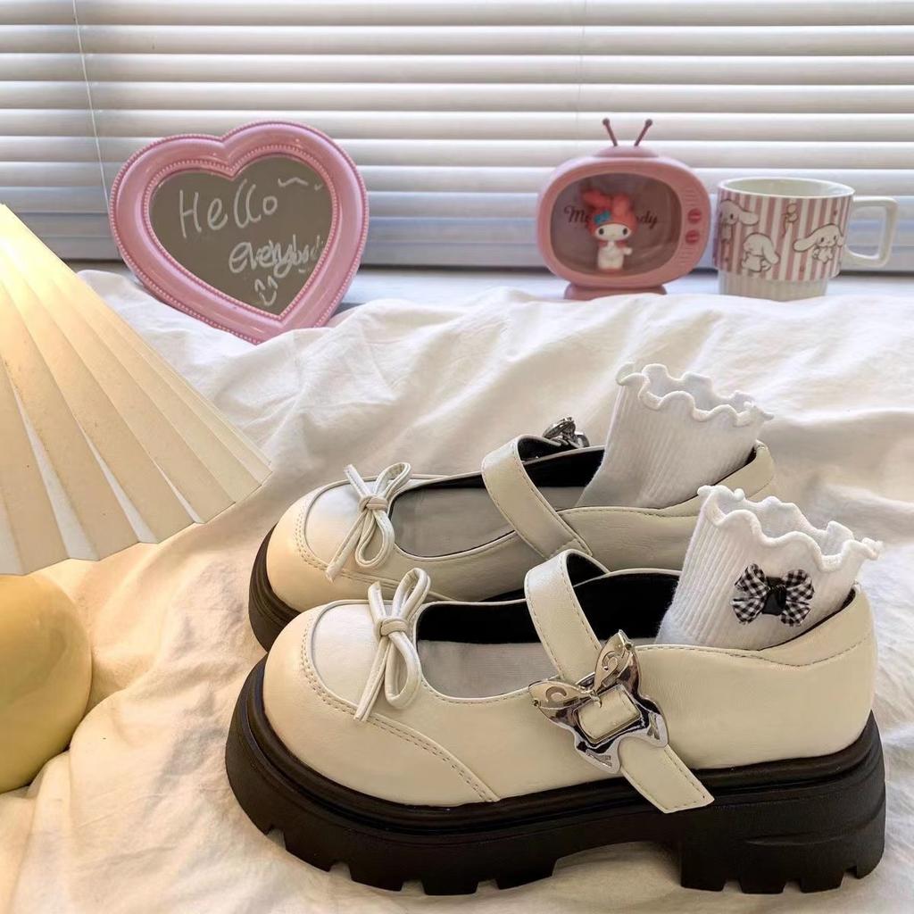 Fashion Bow-Knot Soft Shoes Woman Flats Oxfords Clogs Platform Butterfly Dress Leather Summer New Creepers Mary Janes Butterfly-knot