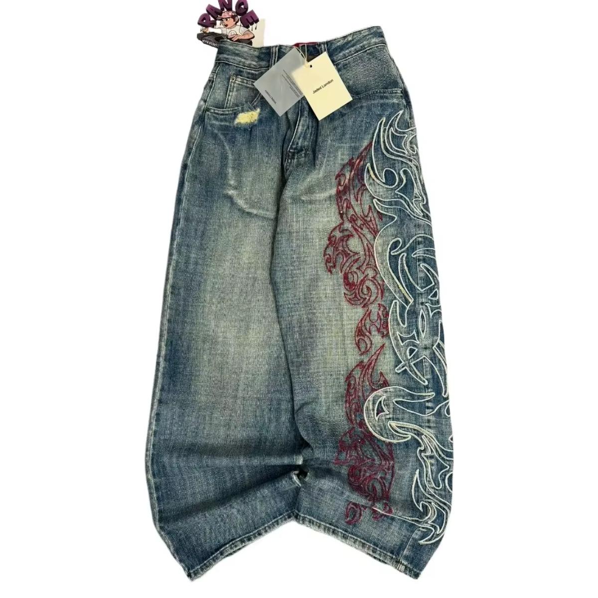 BeatStreet Amerikaanse Mode Nieuwe Zwarte Oude Gewassen Gaten Baggy Jeans Dames Y2K Vintage Punk Mode Casual Joker Hoge Taille Wijde Pijpen Broeken S