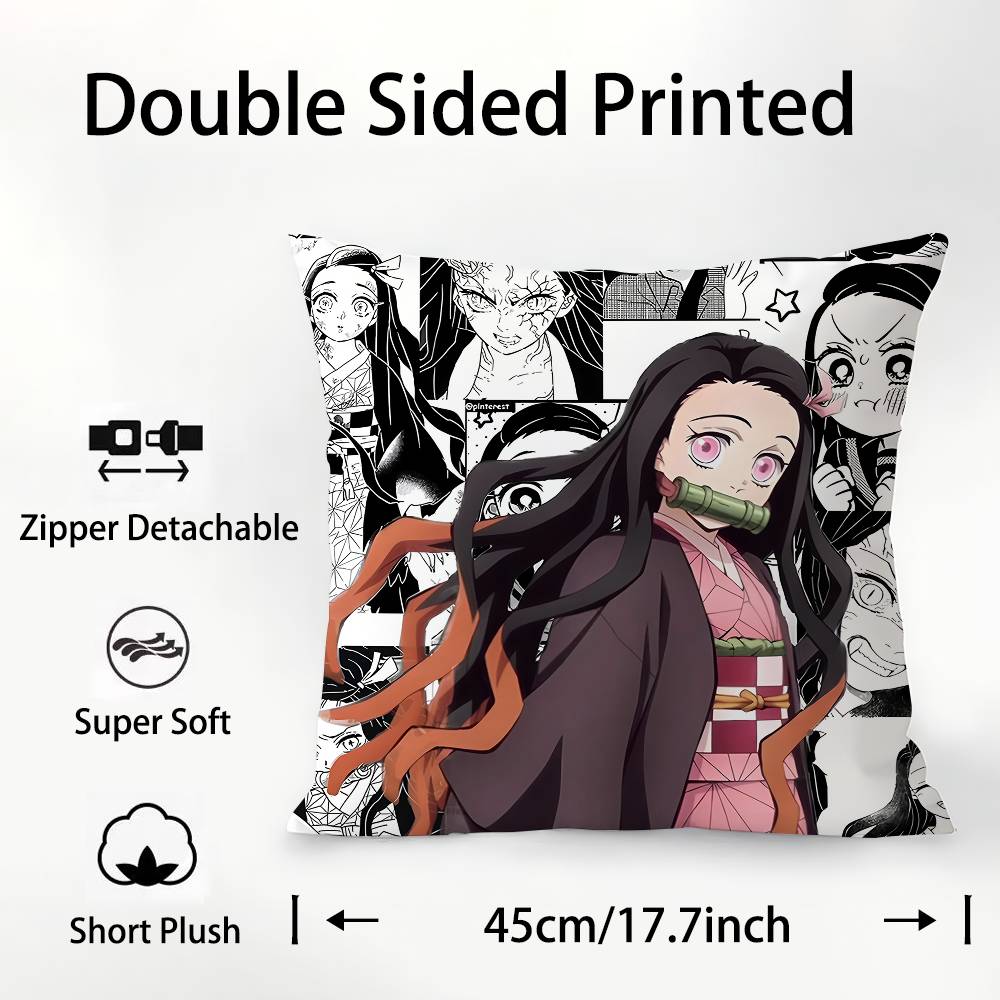 D-Demon S-Slayer Pillow Case Plush Fabric Soft  Pillowcase Double Sided Print Cushion Cover Household Gifts