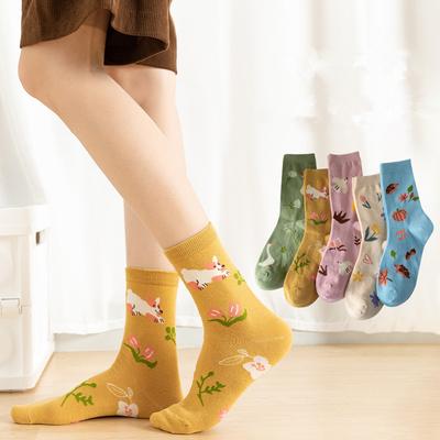 5 Pairs of Women's Fashion Color Absorbent Mid Tube Socks