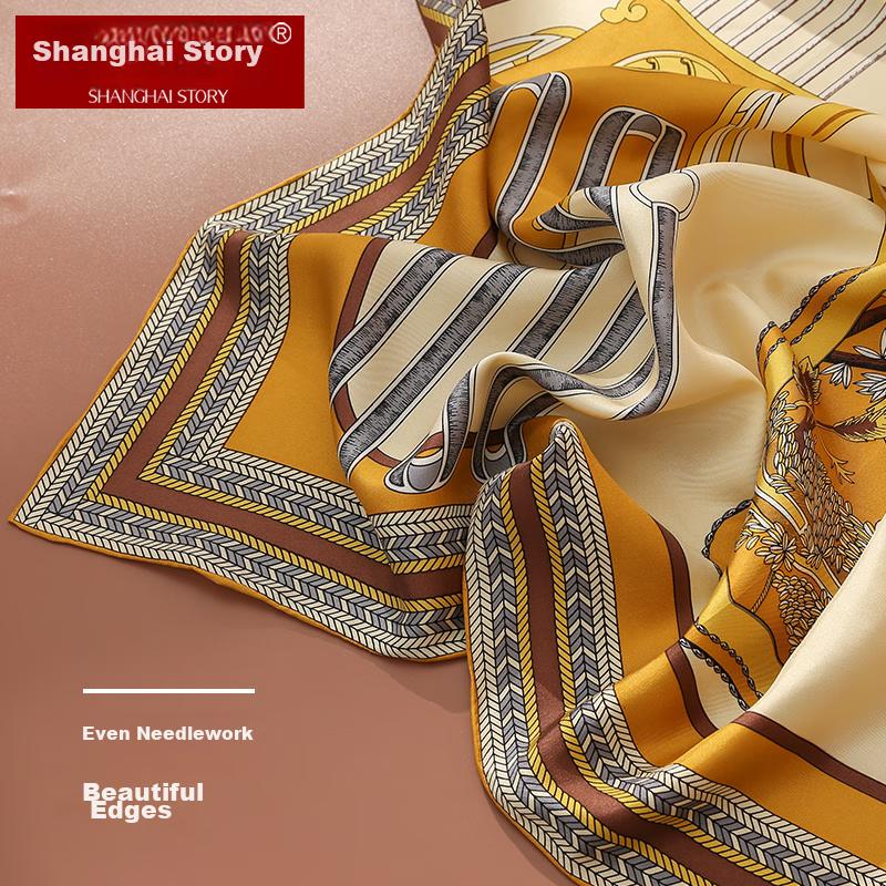 Shanghaigushi Silk Scarf, Mother's Silk Scarf for Women, Handmade Rolled Edge, 100% Mulberry Silk Scarf, Gift Box, Birthday Present, Beige