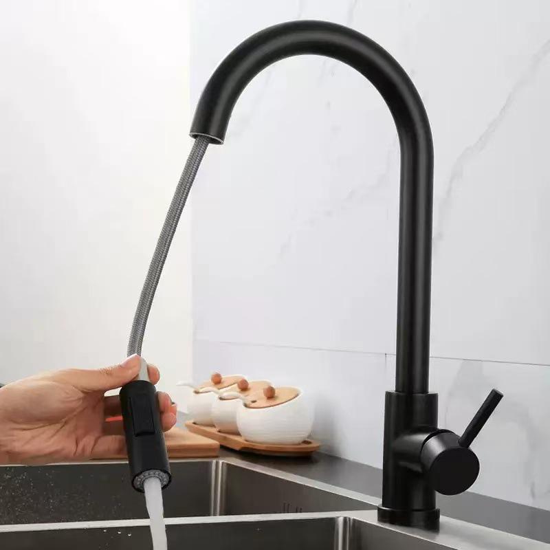 Stainless Steel Pull-out Kitchen Faucet with Hot/Cold Anti-Splash Sprayer for Sink and Basin