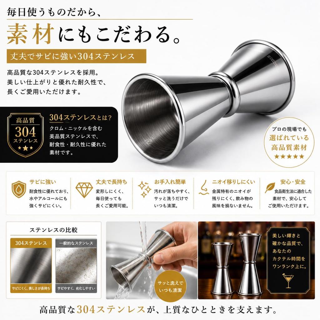MOCKTAILHOUSE Measuring Cup Jigger Cup with Measurement Markings, 2 Types, Easy To Use, Can Be Placed and Measured, Cocktail Measuring Cup, Stainless