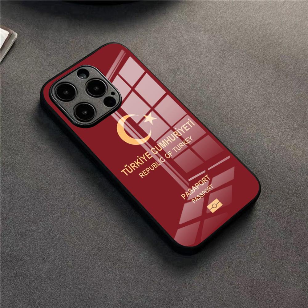Turkey Passport Phone Case For 17 Pro Max IPhone 16 Pro 14 12 11 13 Mini X XR XS 15 Plus SE Glass Cover