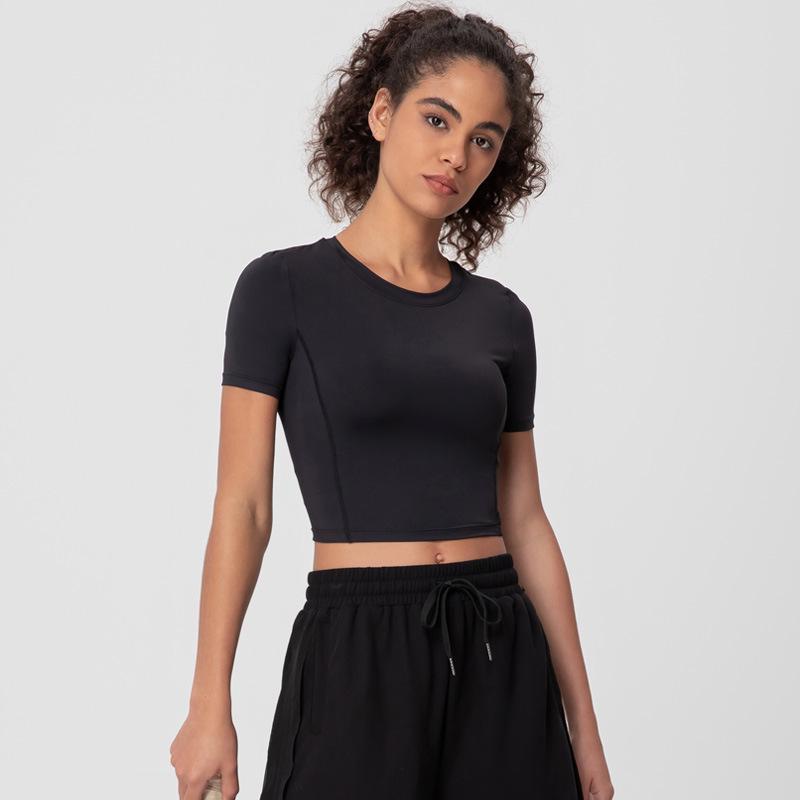 

Женский быстросохнущий укороченный боди для йоги с коротким рукавом - Весенне-летняя фитнес-одежда M чёрный