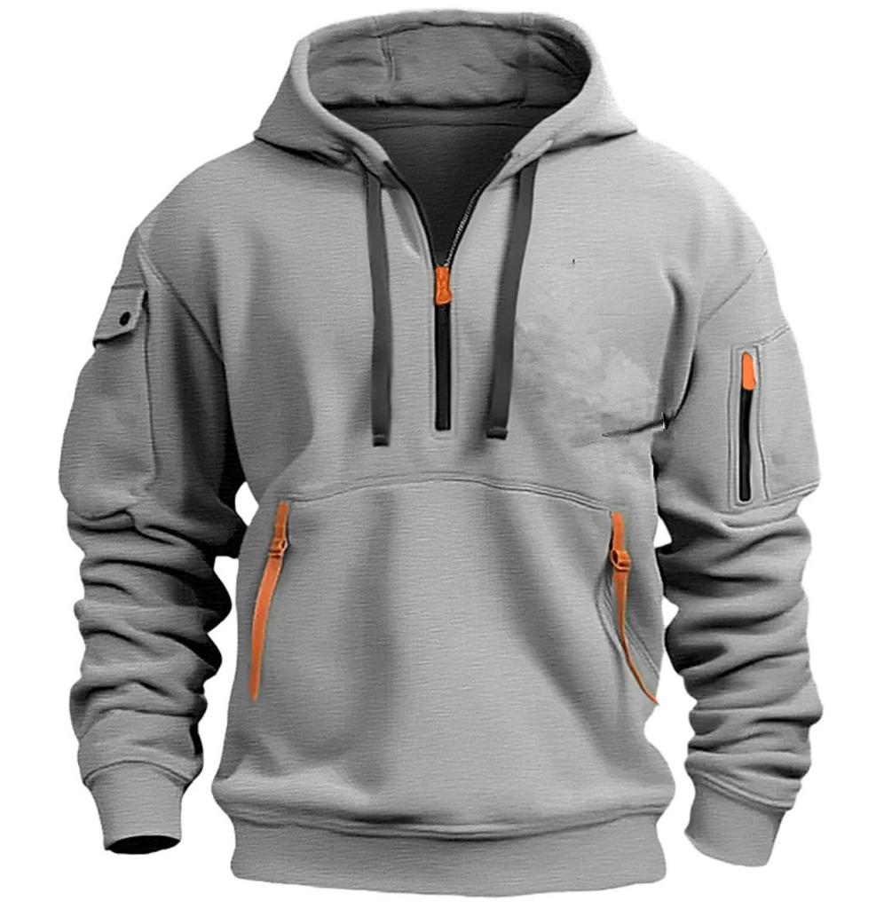 Men's Casual Sport Pullover Hoodie with Arm Pocket and Zipper