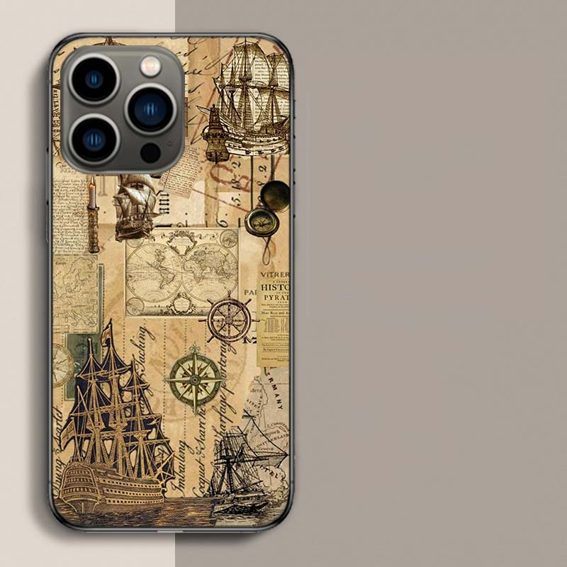 Compass Map Voyage Phone Case For Iphone 17 Air 15 Pro 14 Plus 16 Pro Max 12 13 Mini 11 16E X XS Cover Cute Fundas