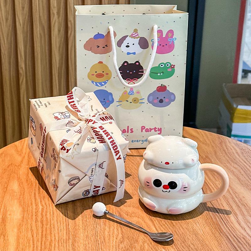 ins high-value cute pig cup ceramic mug home breakfast coffee cup for girls' birthday gifts