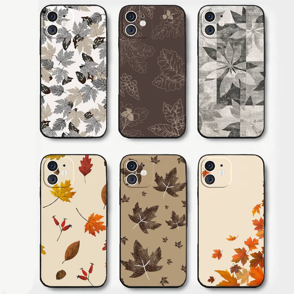 Autumn Maple Leaf Decoration Phone Case For IPhone 17 Air 16 15 14 13 Pro Max 11 12 Black Silicone Cover