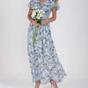 European and American New Beach Pendulum Long Dress Chiffon Floral Short-sleeved Ruffle V-neck Fashion Waist Dress