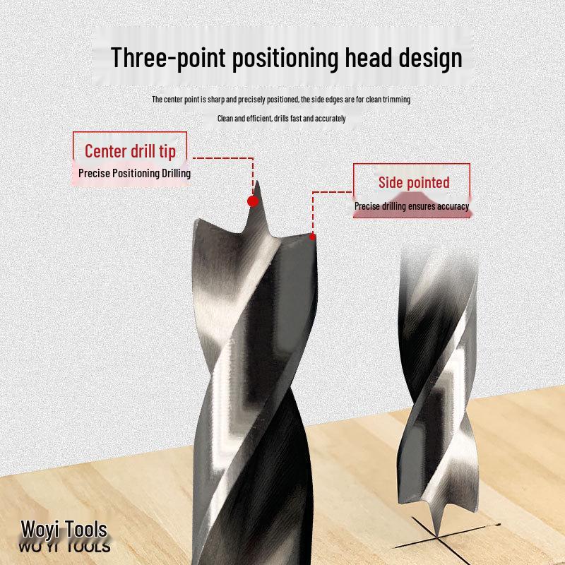 Carbon Steel Three-Point Twist Drill Bit for Hardwood and Enlargement - Compatible with Hand and Pillar Drills