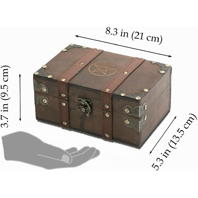 

8,3 Деревянный и кожаный сундук с бархатной подкладкой, Деревянная коробка с пентаклем и гравировкой пентаграммы, Сундук для хранения викканских принадлежностей и инструментов