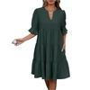 Women's Fashion Casual Slim Middle Sleeve V-Neck Ruffle Dresses