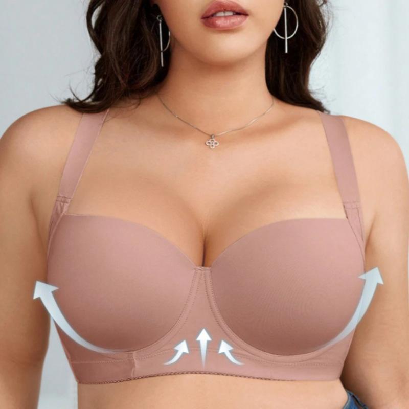 Large-sized Smooth Bra Women's Seamless Sexy Underwear Women's Gathering Bra Anti-sagging Deep V Bra with Steel Rims