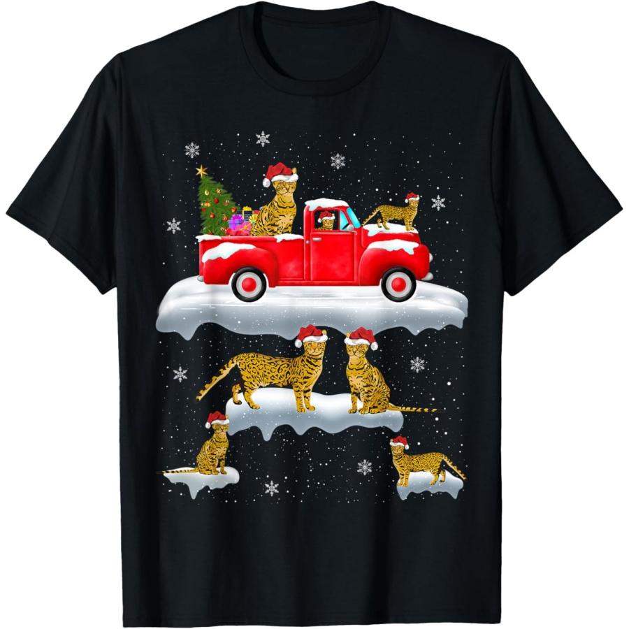 Cat Driving Christmas Tree Red Truck Bengal Cat Christmas T-Shirt XXXXXL чёрный