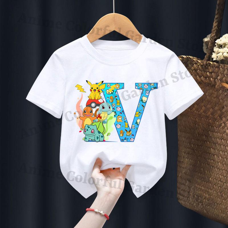 Anime Pokemons Tshirts for Children Pikachu Cartoon Letter Printed Shortsleeved Top Boys Girls Summer Fashion Sports Tshirt