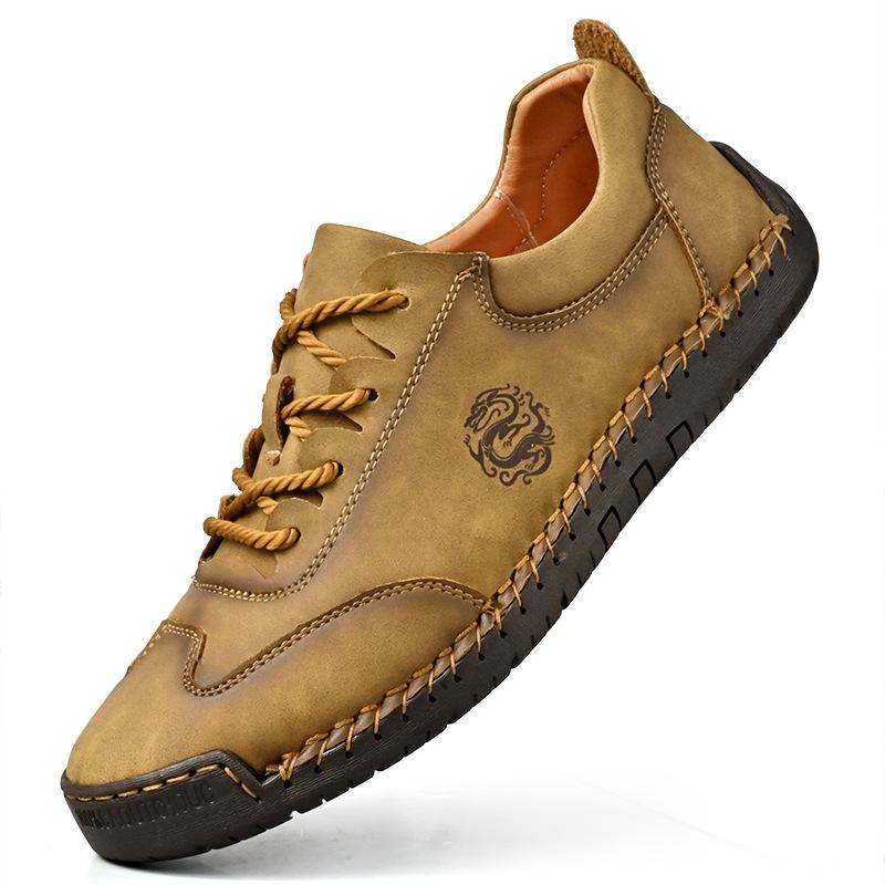 

Мужская обувь 2025 новая весенне-осенняя тенденция мягкая кожа британский большой размер ретро мода мягкая подошва спортивная повседневная шапочка кожаная обувь 38 золотистый