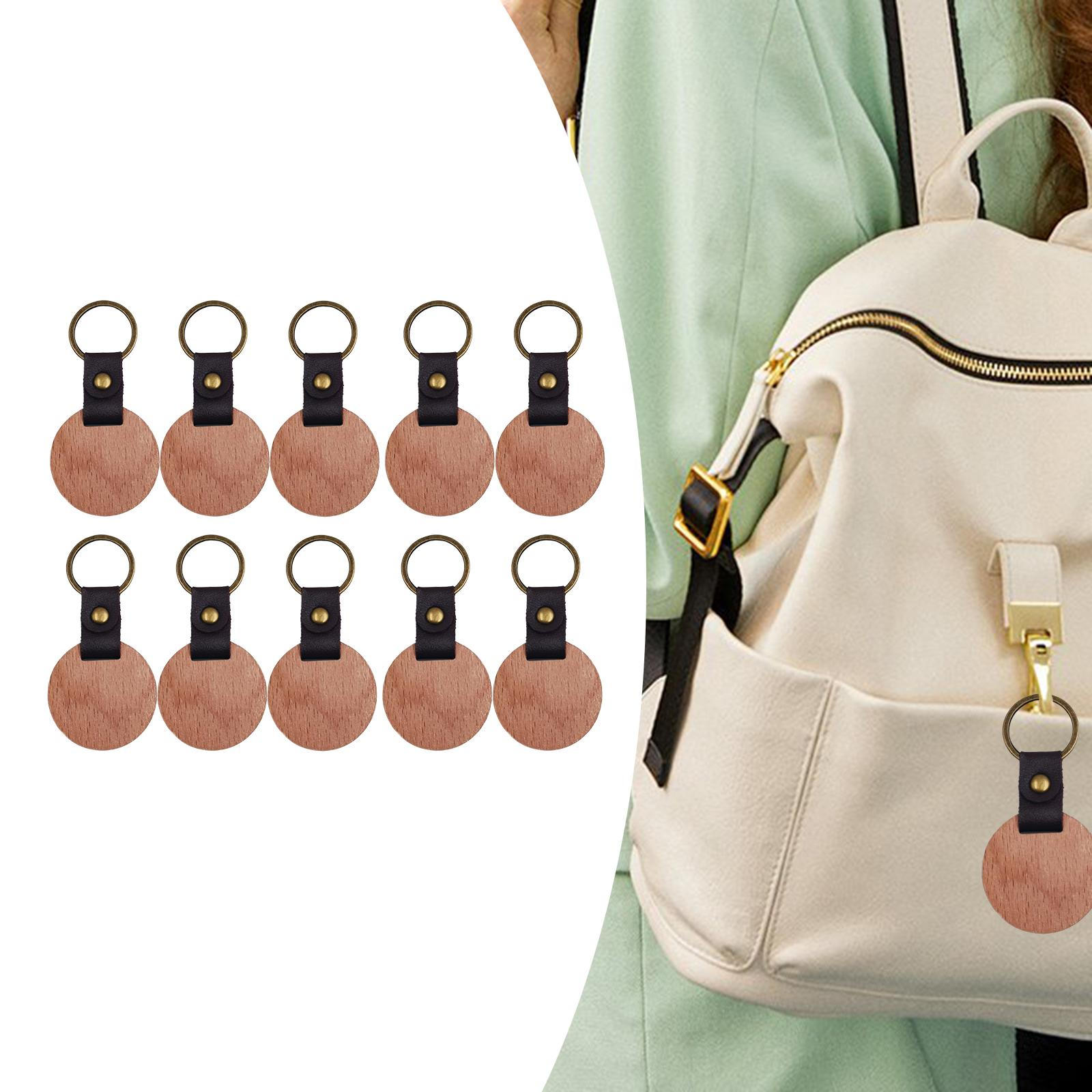 1 упаковка деревянных заготовок для брелоков, EDC-тегов с кожаным ремешком, для мужчин и женщин Round