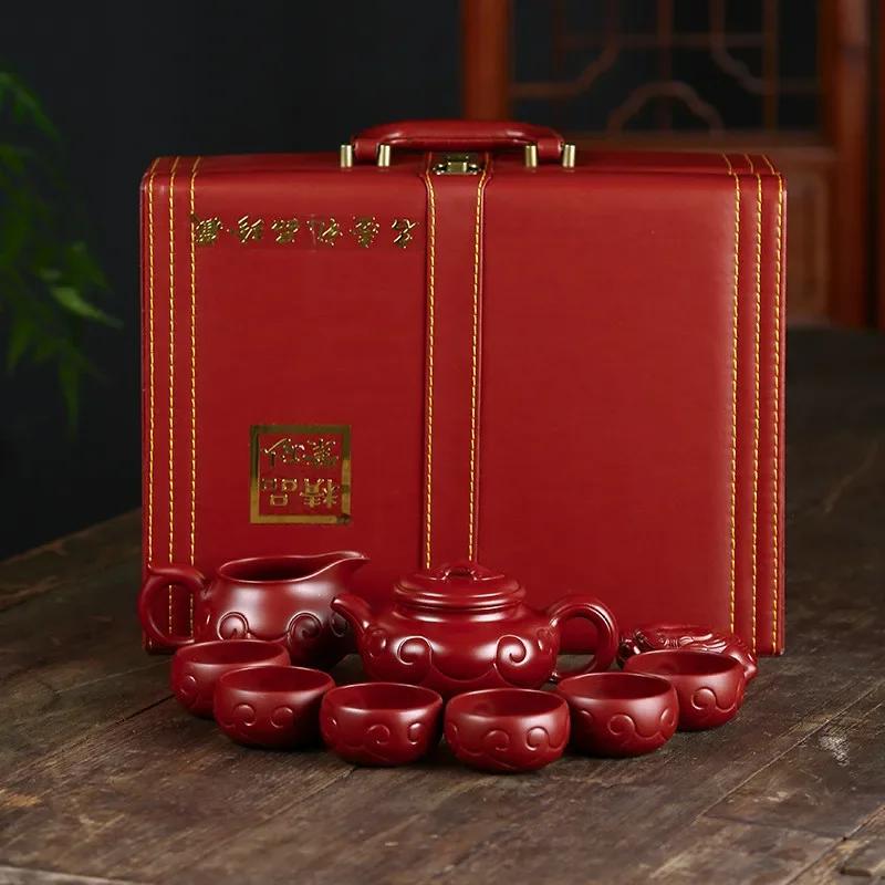 

High Quality Purple Clay Tea Set Custom Teapot and Cup Set Handmade Antique Tea Pot Gift Traditional Dahongpao Beauty Teaware 10pcs красный