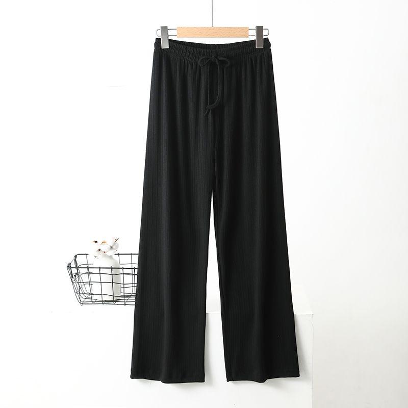 

Spring and Summer Thin Pleated High Waist Nine Points Cool Feeling Loose Pants Black [trousers]] L