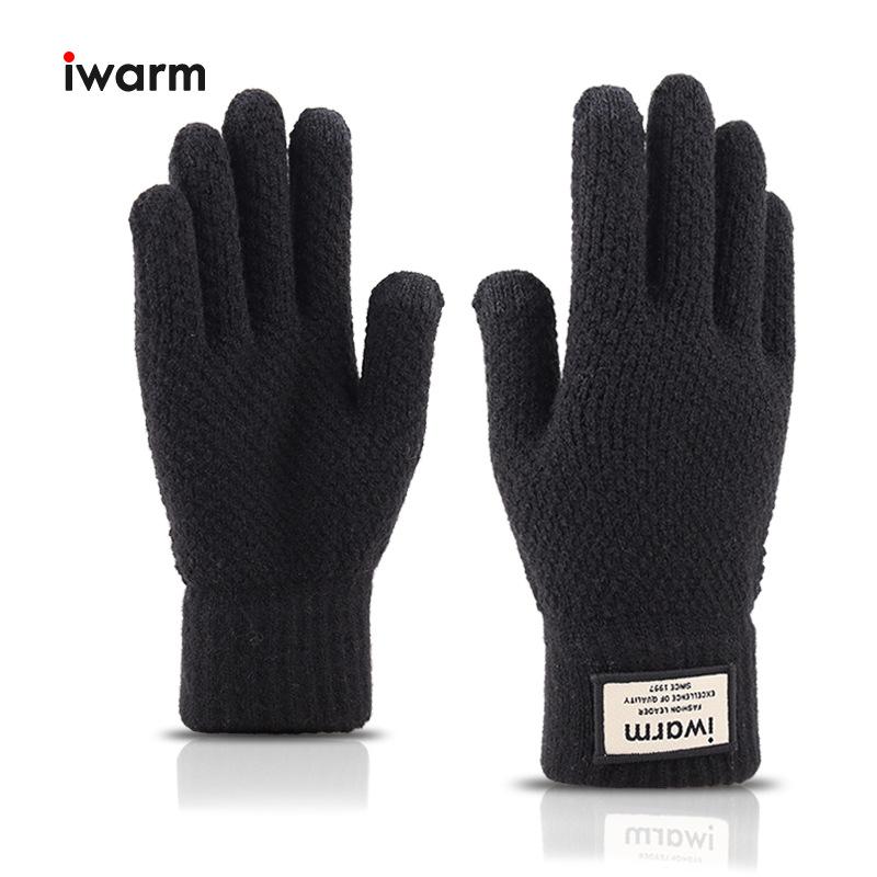 Autumn and Winter Touch Screen Gloves for Men with Velvet Double Layer Thickened Warm Wool Knitted Gloves