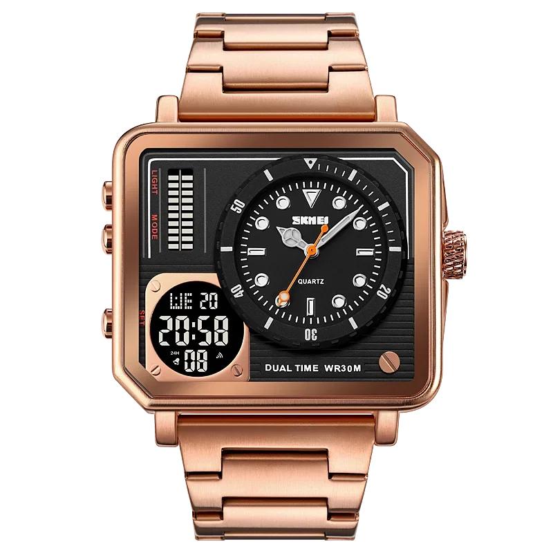 SKMEI Clock reloj hombre Full Steel Back Light Analog Digital Sport Watches Mens Casual 2 Time Chrono Wristwatch Waterproof