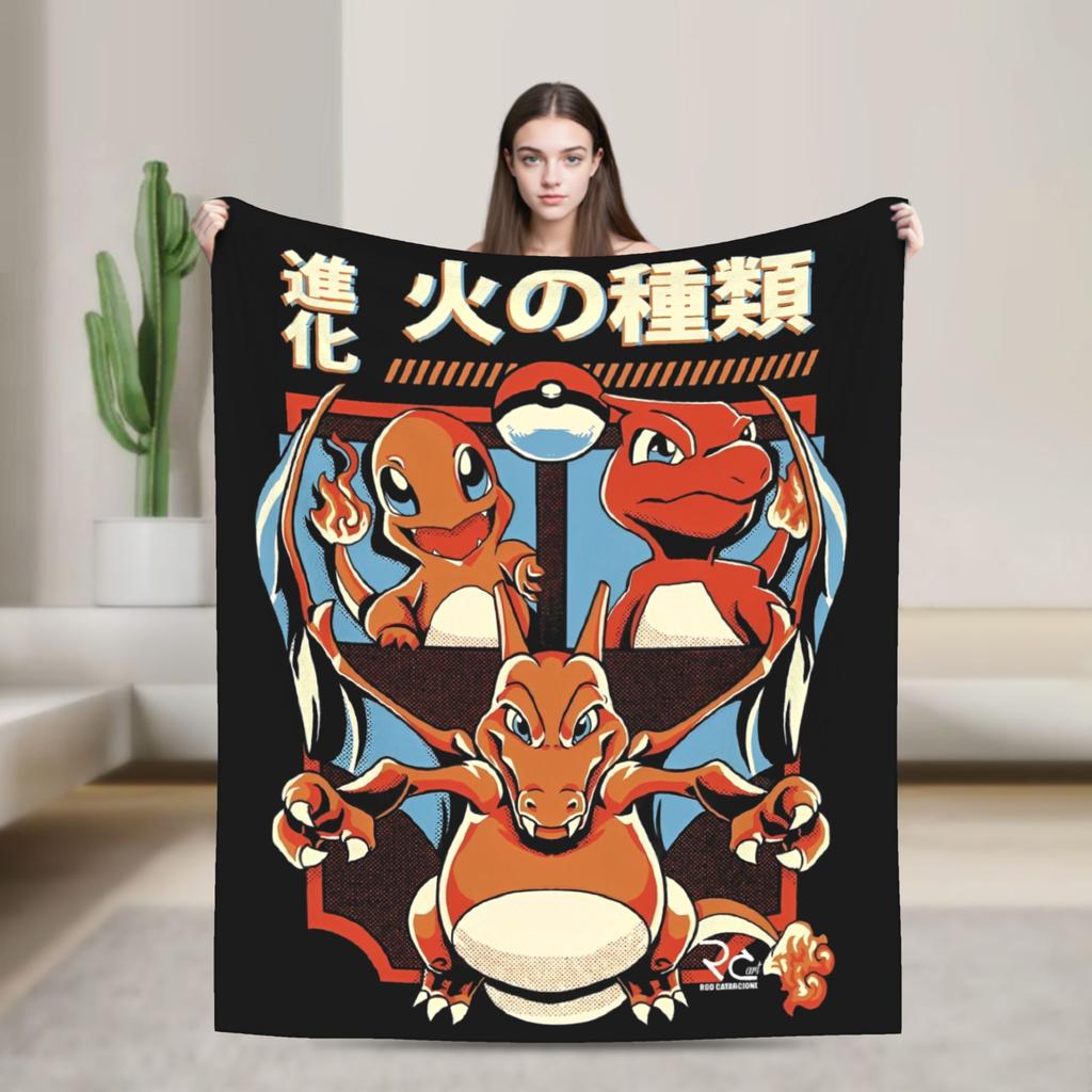 Pokemoned Coral Fleece Plush Throw Blankets Charmander Charmeleon Charizard Blanket for Bedding Couch Warm Plush Thin Quilt,