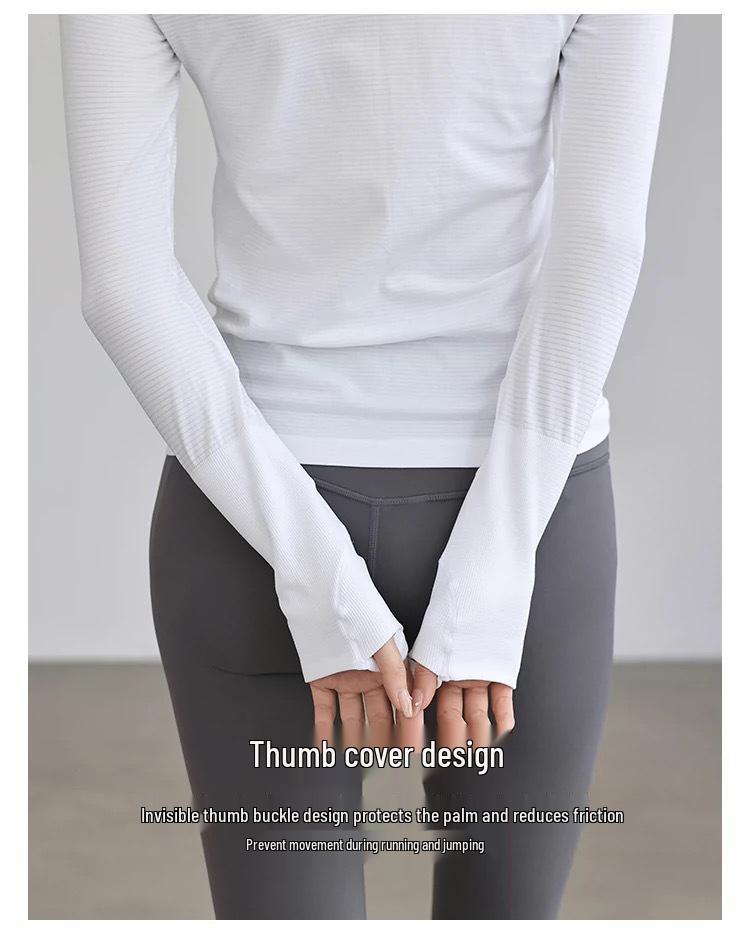 Women's Seamless Long-Sleeve Sports Top for Running & Yoga - Quick-Dry Elastic Knit Crew Neck