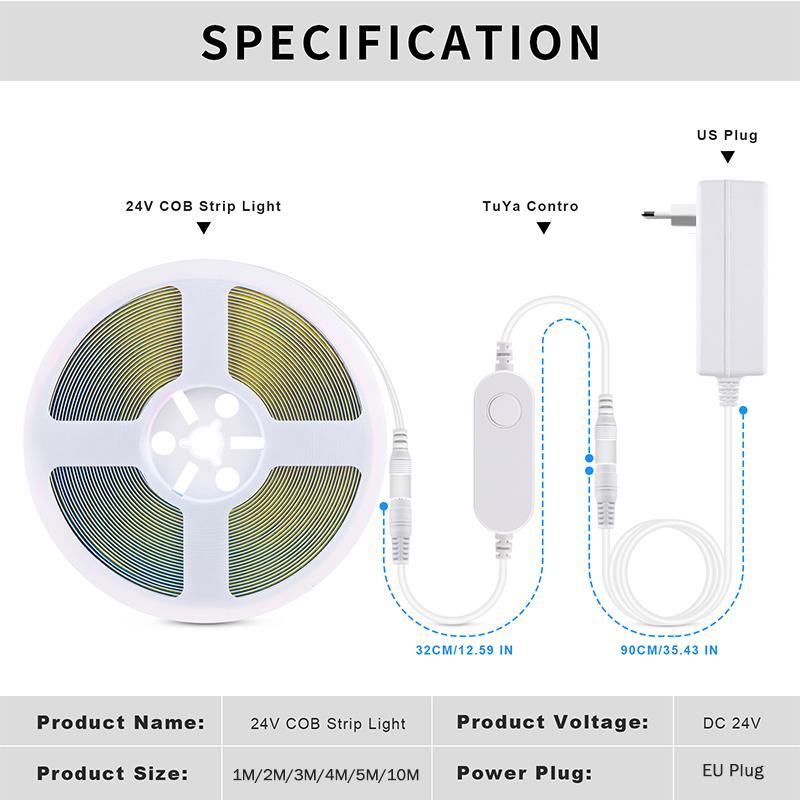 Taśma LED COB WiFi Tuya Smart Life Lampka nocna do sypialni Ściemnialna taśma świetlna COB Elastyczna taśma świetlna DIY 12 V Sterowanie aplikacją Współpraca z Alexą Google Home