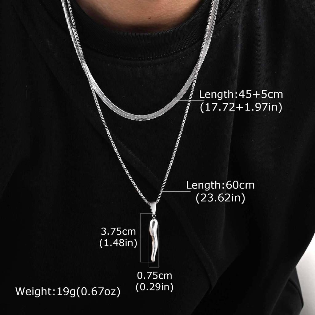 Vnox Stainless Steel 2pcs Necklaces For Men Boys, Two Style Chains Cool Italian Horn Pendant, Talisman Protection Gifts To Teen