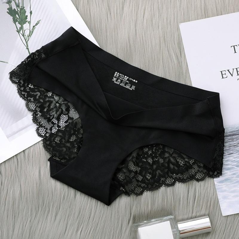 

Женские трусики Изысканное кружевное нижнее белье Шелковый сатин Сексуальное бесшовное Девичье нижнее белье Женские брифы Большой размер Комфортные трусы L чёрный