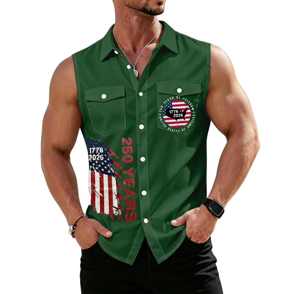 Men's Workwear Lapel Button-Down Vest Shirt - Lightweight Sleeveless Top