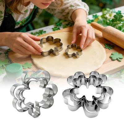 3Pcs Cookie Cutter Patrick's Day Clover Shaped Stainless Steel Mold DIY Cake Sugarcraft Pastry Biscuits Mould Baking Tool