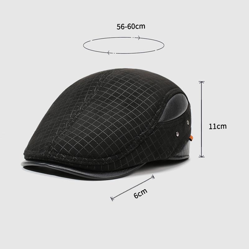 Autumn Winter Plaid Forward Hat Men's Thick Warm Cotton Hat Outdoor Middle-Aged and Elderly Ear Protection Cap Woolen Hat