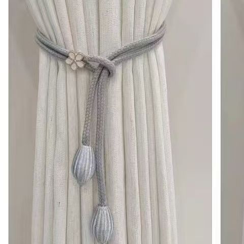 2Pcs Floral Elastic Curtain Tiebacks, No Drill Universal Size Woven Band for Drapes, Window Holdbacks