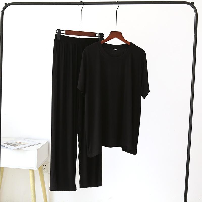 Frühling und Sommer Neue Damen Pyjamas Kurze Ärmel + Hosen Zwei-stück Modal Dünne Lose Große Größe Einfarbig Homewear Anzug