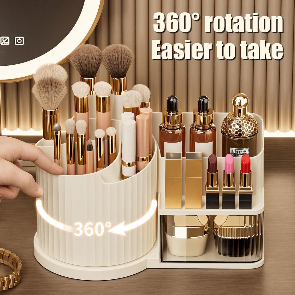 Rotating Makeup Storage 360 Degree Rotating Makeup Organizer with Brush Holder Transparent Cosmetic Storage Box for Skincare
